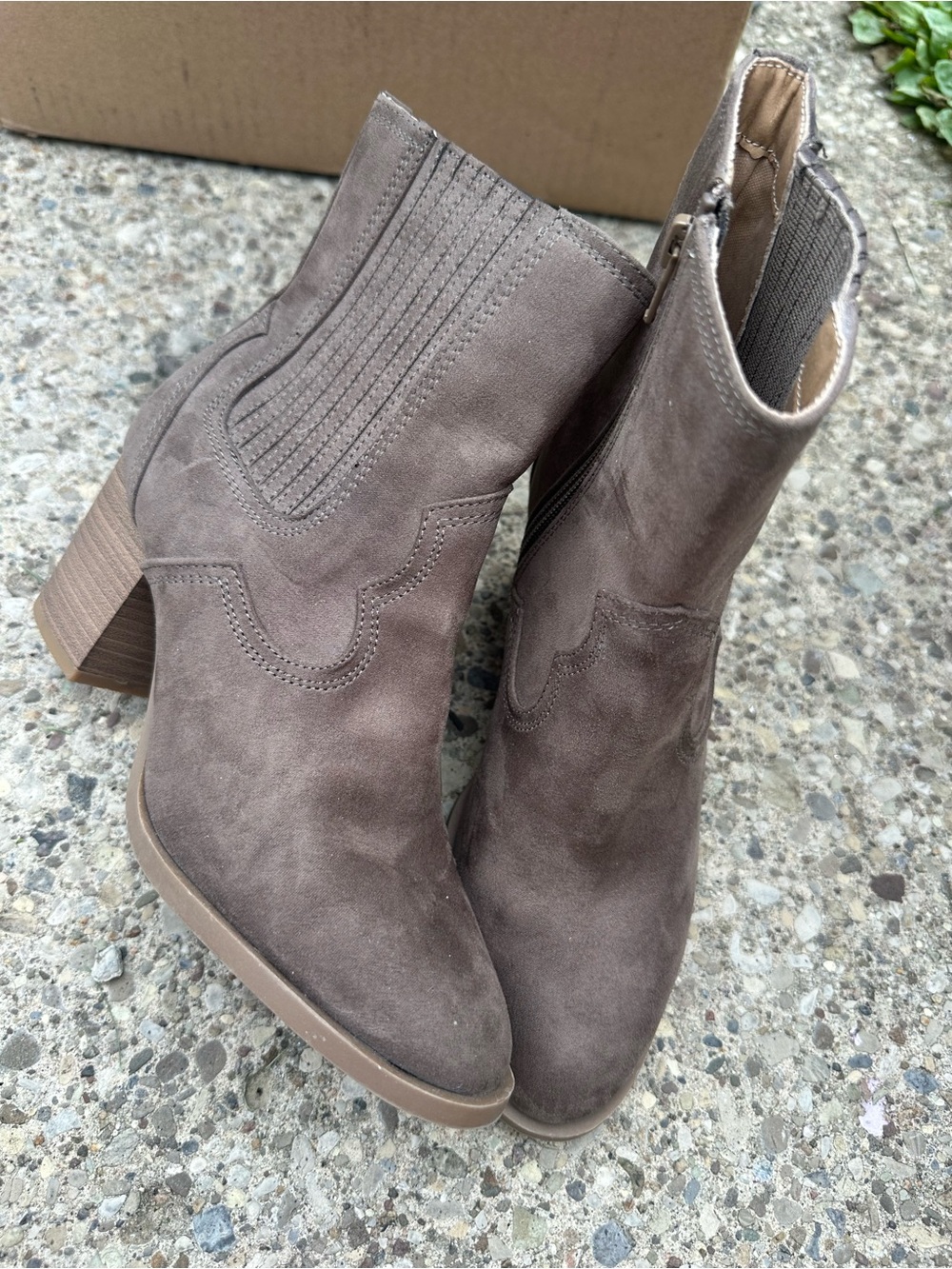 Lauren Conrad Suede Western Ankle Boots - Taupe
